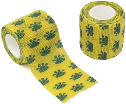 Self Adhesive Bandage Wrap Animal Cohesive Bandage Self Adherent Wrap First Aid Tape for Dogs Cats Horses Birds & Wrist Healing Ankle Sprain (2 Inch Ye Paw Set 6 Rolls)