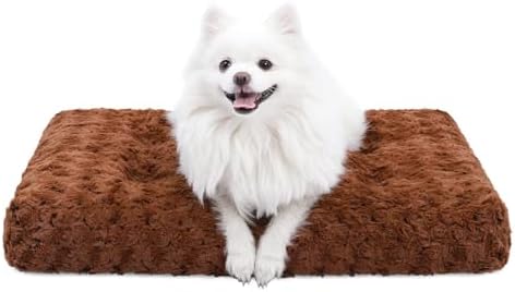 KSIIA Washable Dog Bed Small Dog Crate Bed Deluxe Plush Mat 23"x18" Brown