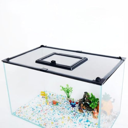 Magnetic Fish Tank Cover with Feeding Window Dark Grey Frame Grey Fiberglass Net,DIY Fish Tank Lid Adjustable Size Fit Tank Size Max 35''X19'' for Preventing Fish from Jumping Out and Reptile Escaping