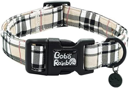 Dog Collar-Plaid Print Adjustable Pet Collar Comfortable Cute Puppy Collars Lightweight Quick-Release Buckle Collars Boy&Girl for Small Dogs