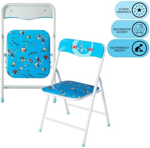 Idea Nuova 3-Piece Furniture Set with 1 Square Table & 2 Folding Chairs for Kids, Cat in The Hat