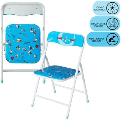 Idea Nuova 3-Piece Furniture Set with 1 Square Table & 2 Folding Chairs for Kids, Cat in The Hat