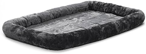 MidWest Homes for Pets QuietTime Dog Bed - Gray Faux Fur Bolster, Ultra-Soft and Machine Washable, Fits 42-Inch Crates and Carriers, for Large Breed Dogs