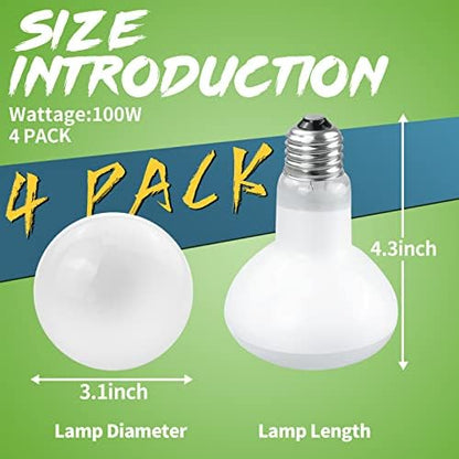 LUCKY HERP 4 Pack 100W Reptile Heat Lamp Bulb (2nd Gen), Amphibian Basking Light Bulb, Reptile Daylight Bulb for Turtle, Bearded Dragon, Lizard Heating Use
