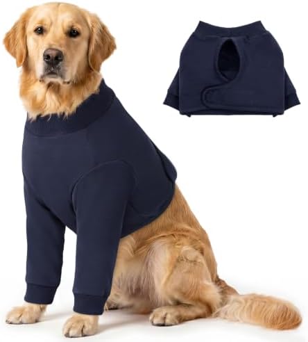 Queenmore Recovery Sleeve for Dogs Front Leg, Adjustable Dog Recovery Suit for Front Legs, Breathable Suitical Recovery Sleeve for Large Breeds, Navy Blue, L