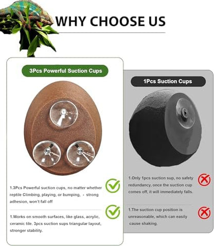 Woyrise Reptile Hide Cave Plastic Egg Shape Hideout, Gecko Hide with Strong Suction Cups Climbing Toys Reptile Shelter Sleeping Cave for Arboreal Reptiles, Frogs, Spiders Terrarium Decor - Brown