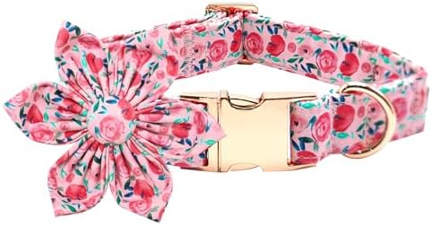 Dog Collar Cute Pink Flowers Print Pet Collar Soft Girl Dog Collar with Flower Adjustable Metal Buckle Collar Gift Collar for X-Large Dogs