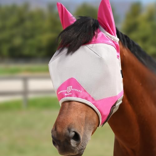 Harrison Howard Half Face Horse Fly Mask UV Protection and Breathable for Equine Use Comfortable Magenta L