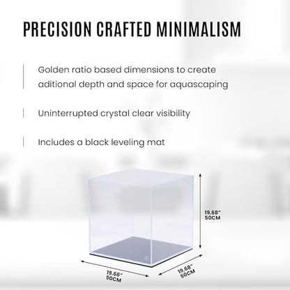 UNS Ultra Clear Rimless Tank - 33GAL | 125L - 19.68x19.68x19.68 | 50x50x50 CM, 8mm Glass Thickness, Leveling Mat Included - Low Iron, High Clarity Fish Tank w/ 45° Mitered Edge - [50C]