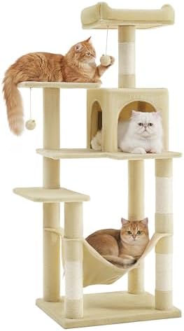 SONGMICS HOME Cat Tree for Indoor Cats, Multi-Level Cat Tower with Sisal Scratching Posts, Hammock and Condo, Beige
