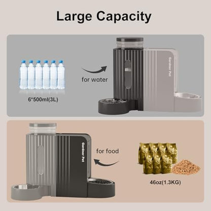 Gardner Pet Gravity Automatic 2-in-1 Pet Feeder, 0.8 Gallons*2 Cat Feeder and Water Dispenser Set, 100% BPA-Free and Stainless Steel Water Bowl for Dogs, Cats, Rabbits, Puppies (Black)