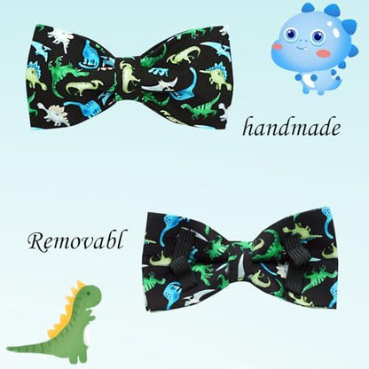 Cool Black Dinosaur Print Dog Collar with Bow for X-Small Dogs