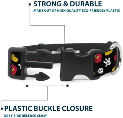 Buckle-Down Dog Collar Plastic Clip Mickey Mouse Costume Elements Scattered Black (1"" Wide - fits 9-15"" Neck - Small) (PC-WDY351-S)