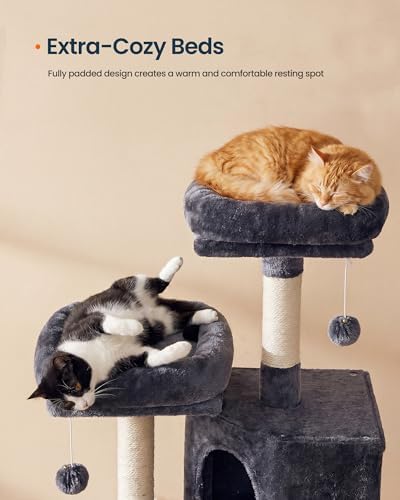 SONGMICS HOME Cat Tree, Cat Tower with Cat Cave, Scratching Ramp, Sisal Scratching Posts, Multi-Level Cat Condo for Indoor Cats, Dark Gray