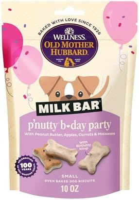 Wellness Old Mother Hubbard Milk Bar P'Nutty B-Day Party Dog Biscuits, Natural Treats, Peanut Butter Flavor with Birthday Icing, 10 oz Bag