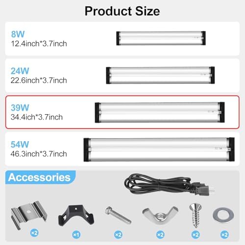 LUCKY HERP T5 Reptile Light Fixture Combo Kit 39W (New Upgrade), UVB Reptile Light Fixture with Desert UVB 10.0 34" Fluorescent Tube, UVA UVB Reptile Light for Lizard, Bearded Dragon, Tortoise