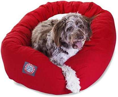 52 inch Red & Sherpa Bagel Dog Bed By Majestic Pet Products