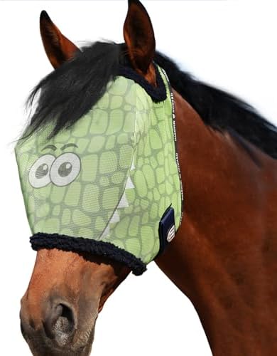 Harrison Howard All Round Mesh Horse Fly Mask UV Protective with Fleece Padded Edging and Fun Prints Forelock Opening Design Mask for Horse Crocodile Medium