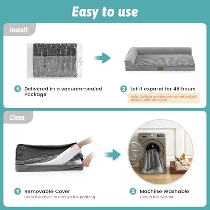 COZY KISS Orthopedic Dog Bed for Extra Large Dogs, L Shaped XL 44x32 inch