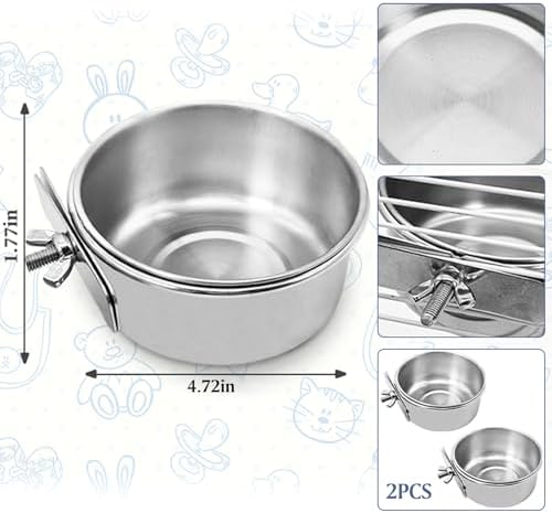 PINVNBY Parrot Feeding Cups Birds Food Dish Stainless Steel Parrot Feeders Water Cage Bowls with Clamp Holder for Cockatiel Conure Parakeet Macaw Small Animal (2PCS, Size: M)