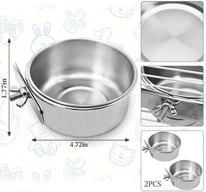 PINVNBY Parrot Feeding Cups Birds Food Dish Stainless Steel Parrot Feeders Water Cage Bowls with Clamp Holder for Cockatiel Conure Parakeet Macaw Small Animal (2PCS, Size: M)