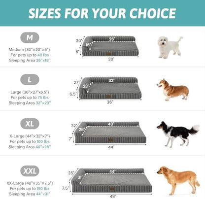 COZY KISS Faux Rabbit Fur Small Dog Bed – 30"x20" Orthopedic Foam Couch with Sides, Removable Washable Cover & Waterproof Lining, Grey