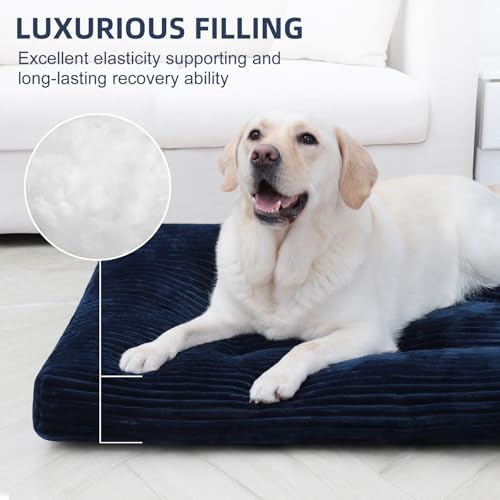KSIIA Washable Dog Crate Bed Kennel Mat for Large Dogs, 35 x 23 Inch, Blue