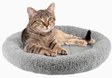 Cat Bed Mat for Indoor Cats, 15.75" Round Pad with Pillow Around, Self Warm Pet Bed for Cats Dogs Rabbit Curling Sleep/Nap, Antiskid Bottom, Washable, Medium
