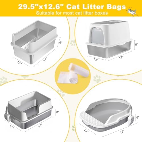 Litter Box Liners 20 Count, 29.5" x 12.6" Medium 3MIL Thicken Cat Litter Bags Tear Resistant Disposable Cat Litter Liners for M Stainless Steel Litter Box and Other Suitable Size Litter Box