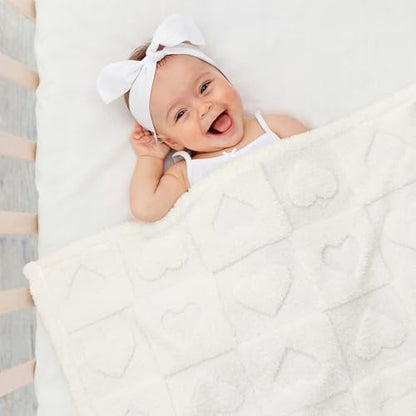Americanflat 30x40 Jacquard Kids Throw Blanket - Soft and Breathable Mini Fleece Throw Blanket for Couch, Bed, Chair - Fleece Blankets Perfect for Home, Bedroom, or Outdoor - Heart Design in Cream