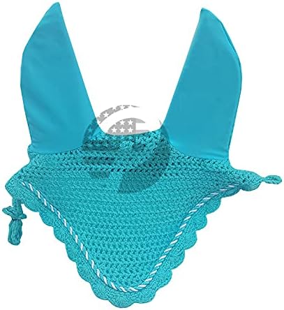 Horse Ear Bonnet Fly Veil Crochet Equestrian with Piping 30 Color Full/COB/Pony (Large/Full, Sky Blue)