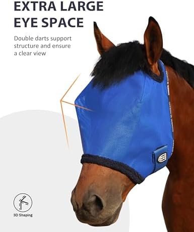 Harrison Howard All Round Mesh Horse Fly Mask UV Protective with Fleece Padded Edging Signature Blue M