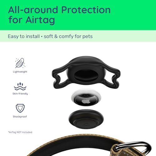 Premium Airtag Dog Collar，with IP68 Waterproof AirTag Holder,Brown,L
