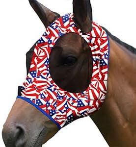 Harrison Howard Super Comfort Stretchy Fitting Horse Fly Mask with UV Protection Soft on Skin with Breathability Flag Grid Pony