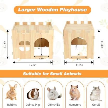 BWOGUE Large Wooden Bunny Hideout,Detachable Rabbit Castle for Small Animal