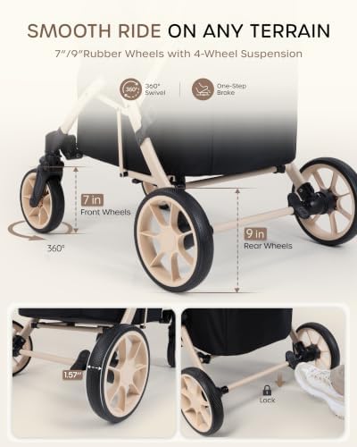Aluminum Dog Stroller for Medium Dogs & 2 Small Dogs, All-Terrain