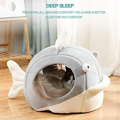 Lcybem Cat Beds for Indoor Cats - Cat Bed Cave with Removable Washable Cushioned Pillow, Soft Plush Premium Cotton No Deformation Pet Bed, Roomy Dolphin cat House Design, Multiple Sizes
