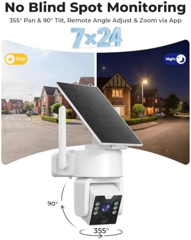 4MP Outdoor Security Cameras Solar Powered 360°PTZ, No Subscription, Local Storage, Color Night Vision, 5G & 2.4G WiFi Wireless Camera System for Home Exterior, IP66