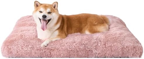 EHEYCIGA Fluffy Dog Crate Bed for Large Dogs, Plush Faux Fur Pad, Pink