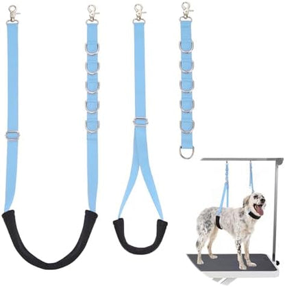 Dog Grooming Belly Strap - 3PCS Grooming Restraint Set Adjustable Belly Band Loops Strap with Padded Support & Loop Extension Straps Pet Grooming Harness Kit for Dogs (Sky Blue)