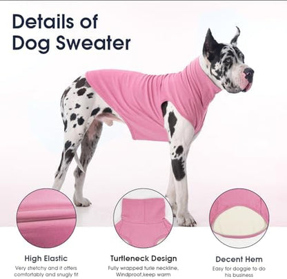 IECOii XXL Dog Sweater - Stretch Fleece Vest with Turtleneck,Pink,XX-Large
