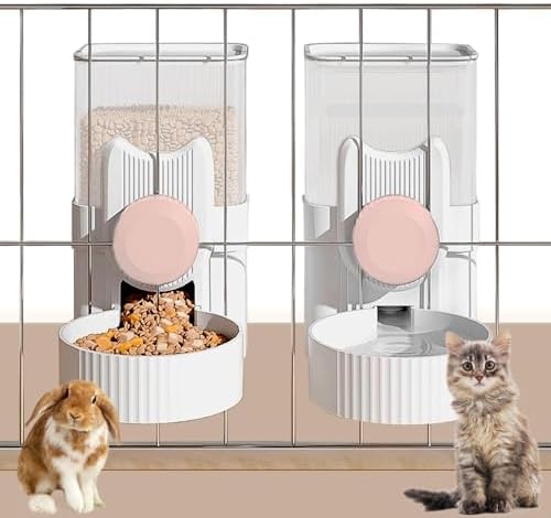 kathson Rabbit Feeder for Cage,Bunny Water Bottle,Pet Food Dispenser,Pink