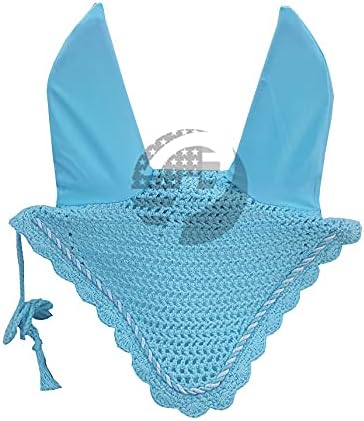 Horse Ear Bonnet Fly Veil Crochet Equestrian with Piping 30 Colors Full/COB/Pony (Small/Pony, Light Blue)
