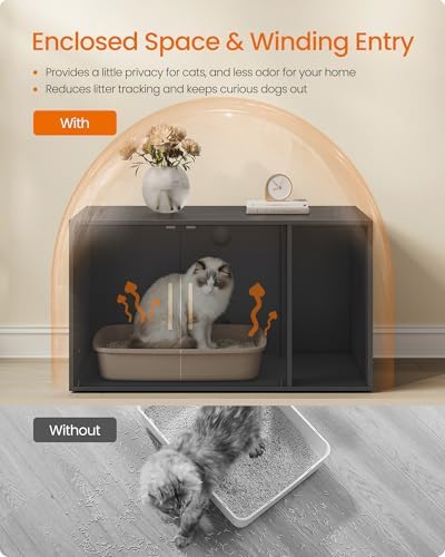 Feandrea Cat Litter Box Enclosure, Double Doors, 31.5 x 19.7 x 17.7 Inches