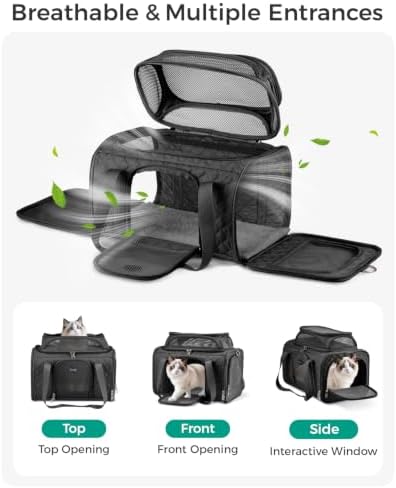 Pet Carrier Airline Approved 18x13x9.5 in, Soft-Sided Top-Expandable, Black