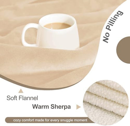 gogobunny Waterproof Bed Blanket, Reversible Sherpa Fleece Throw Blanket for Dog Puppy Cat, Furniture Cover Protects Bed Couch Sofa from Liquid Pee and Pet Fur (Beige, 25x35 inches)