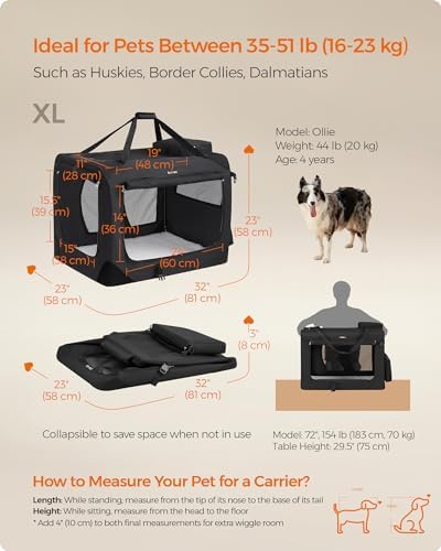 Feandrea Collapsible Soft Dog Crate, Portable Travel Carrier, 32 Inches