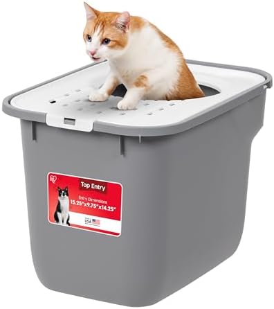 IRIS USA Large Top Entry Cat Litter Box, Hooded Privacy, Gray/White