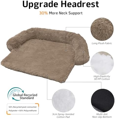 Calming Dog Bed Fluffy Plush Dog Mat for Furniture Protector with Removable Washable Cover for Large Medium Small Dogs and Cats (Medium(41x37x6), Camel)