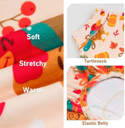KYEESE Thanksgiving Dog Pajamas, Turtleneck Dog Pajamas for Small Dogs Boy Girl, Soft Velvet Warm Pet Onesie with Turkey Pattern, Stretchable 4 Legs Doggie Jammies, Cozy Cute Pet Pjs, Small